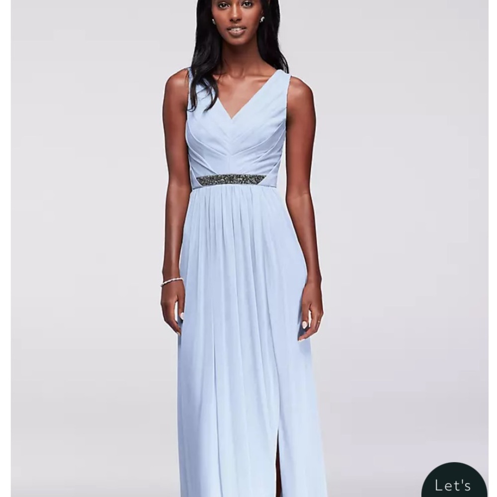 Blue Sleeveless V-Neck Bridesmaid Dress